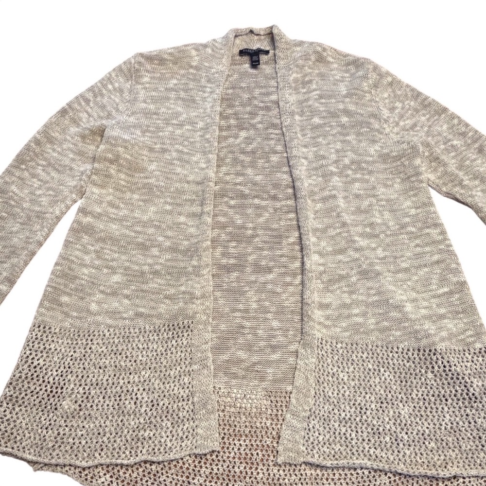 Eileen Fisher Melange Knit Crochet Organic Linen Cotton Cardigan Small Petite